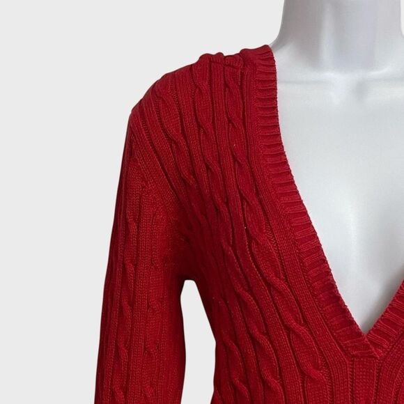 Old Navy Perfect Fit V-Neck Cable Knit Sweater Women's Size M Red Hooded Pockets - Picture 3 of 14